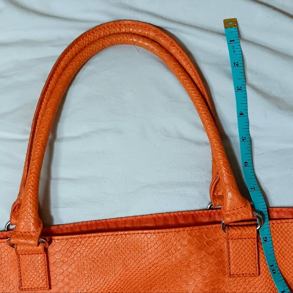 Neiman Marcus Orange Crocodile Embossed Leather Tote Bag - Picture 9 of 10